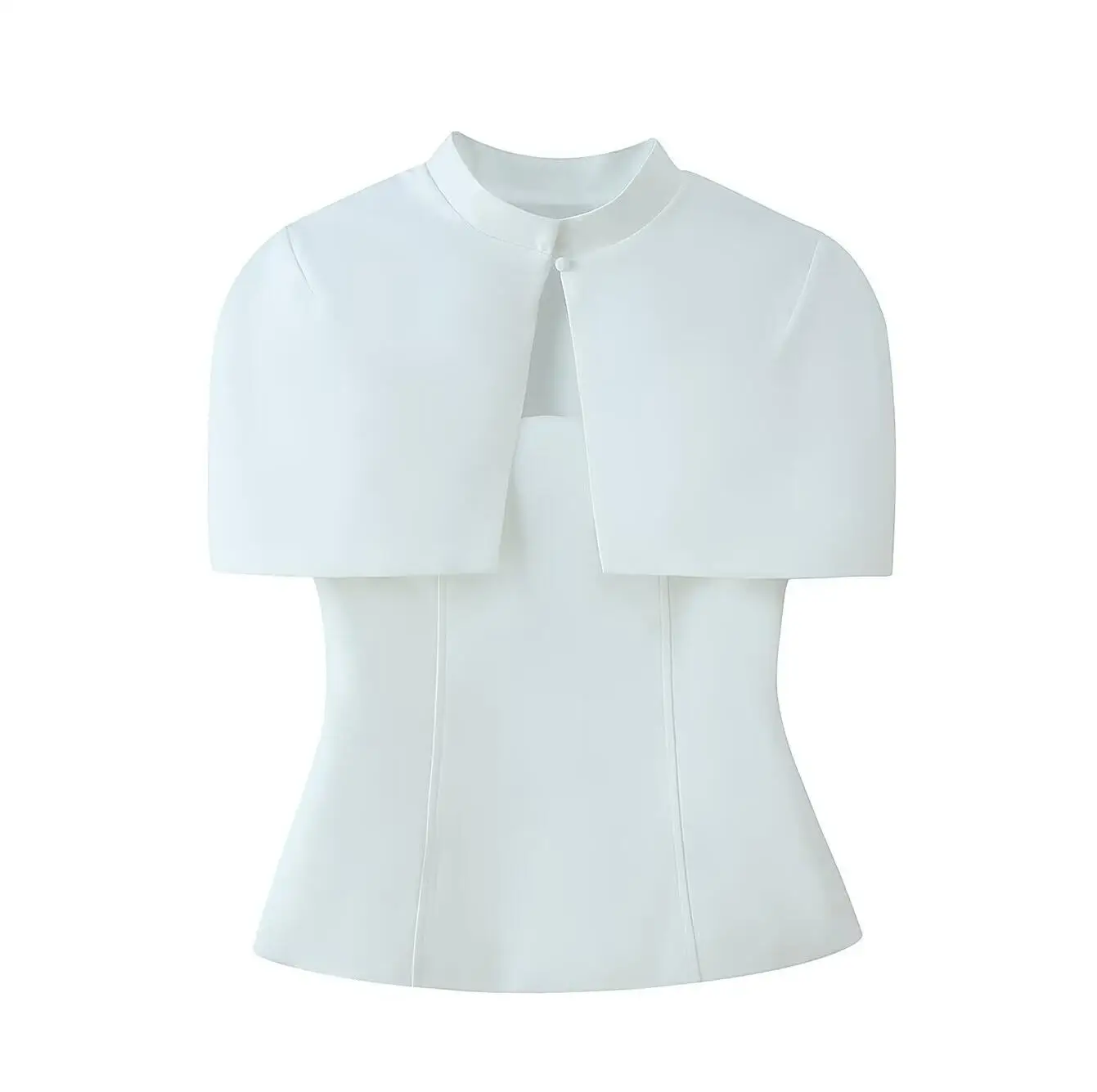 2 pieces 1 Set CHIC Women Solid Black White Strapless Tube Tank + Stand Collar Short Sleeve Cape Shawl Top