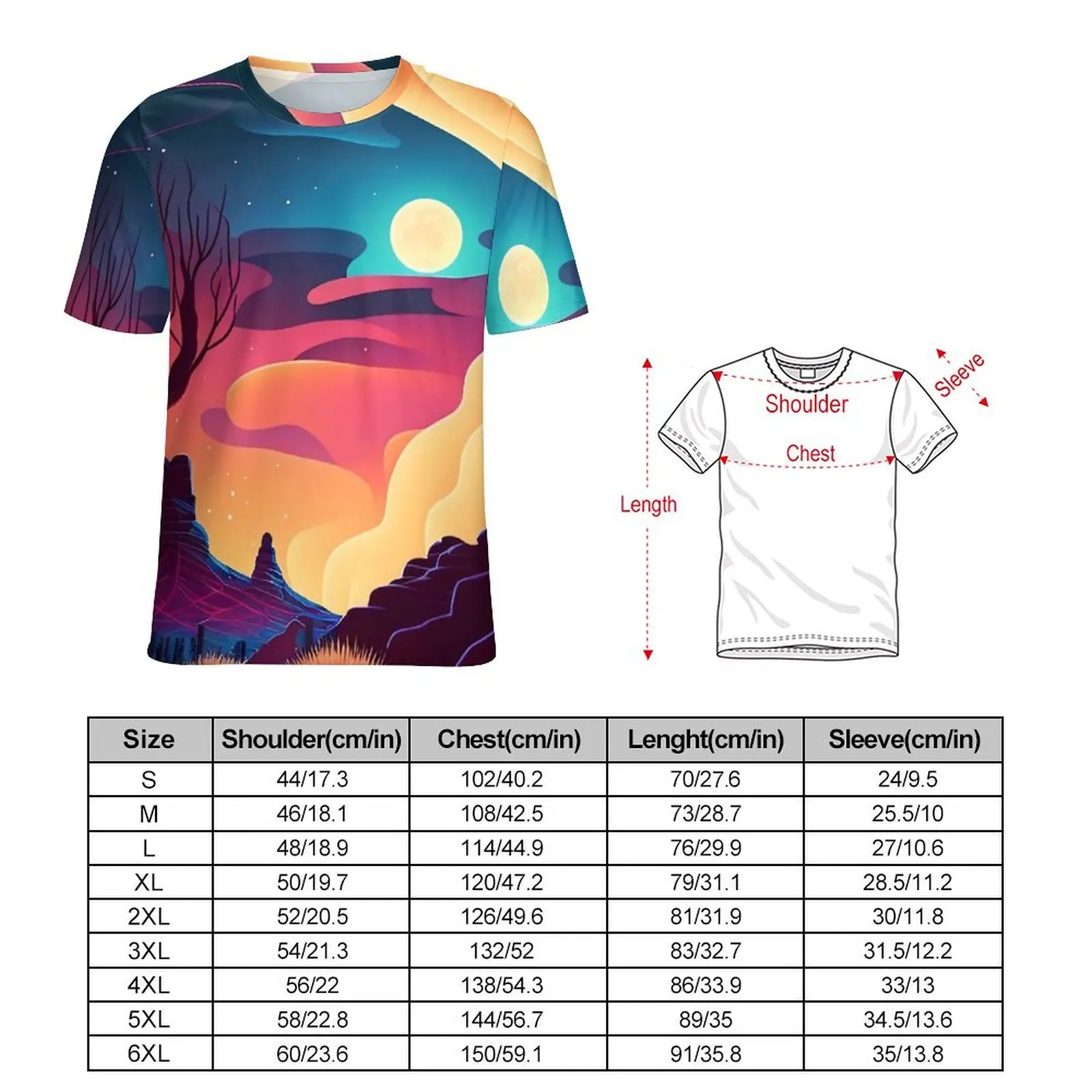 الصحراء في الليل تي شيرت للرجال القمر طباعة مخصص س الرقبة تي شيرت الشاطئ كول بلايز قصيرة الأكمام مضحك المتضخم تيز هدية #2