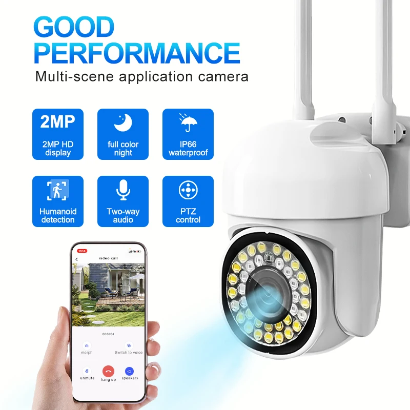 

2-мегапиксельная IP-камера видеонаблюдения, уличная водонепроницаемая цветная камера ночного видения с автоматическим отслеживанием, двусторонние камеры аудио наблюдения