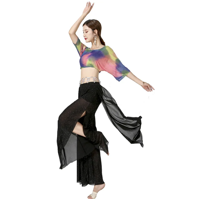 New Women Belly Dance Costumes Sexy Sprinkle Mesh Practice Clothes Pants Professional Oriental Dance Clothes Female Adult Black