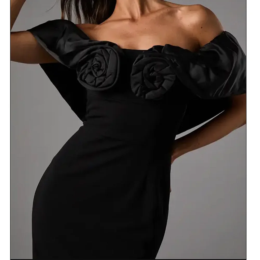 Customized Women Sexy Off Shoulder Flower Black Mother of The Bride Dress Long Bandage Dress  Elegant Wedding Guest Gowns