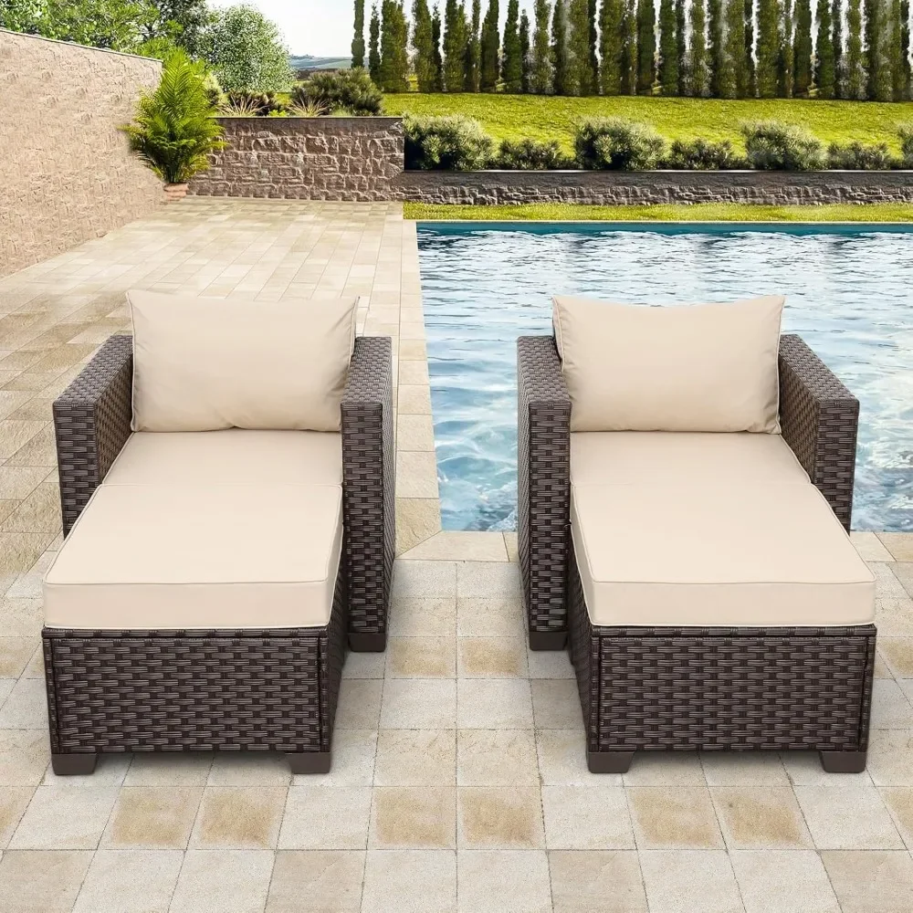 

Patio Furniture Set 4-Piece Outdoor Furniture Sets Outdoor Chairs and Patio Ottomans Outdoor Footrest with Non-Slip Cushions Wa