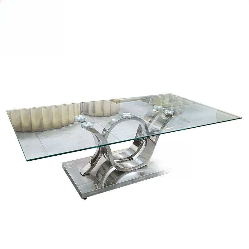 

Modern light luxury stainless steel living room coffee table, creative tempered glass coffee table