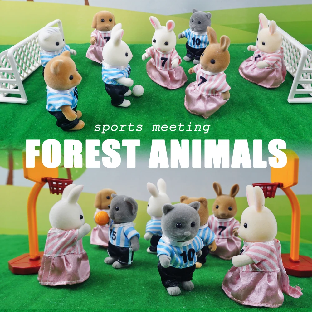 1/12 Forest Family Bunny Animal Football Sports Suit Doll House Accessories Miniature Furniture Basketball Toy For Girl Gift