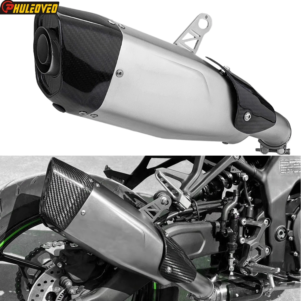 Motorcycle Slip-on Exhaust for Kawasaki ZX-4RR ZX-4R ZX-4R SE 2023 Motorcycle Escape Moto Muffler Link Pipe Carbon Tip Cover