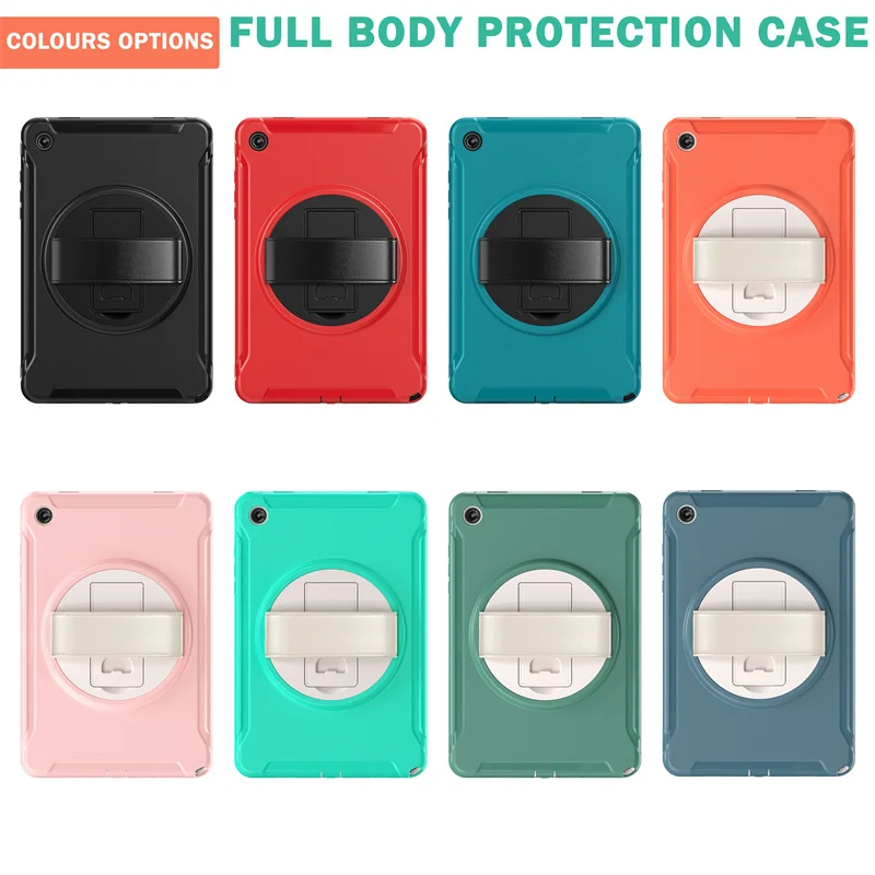 For Samsung Tab A9 Plus 11 inch SM-X210 SM-X110 A8 10.5 SM-X200 A7 Lite T220 T500 Kid Rotation Hand Strap Stand Case Armor Cover