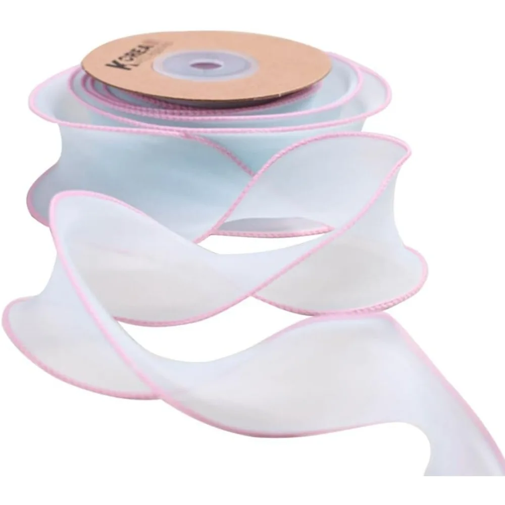 About 2 Inch Pink Blue Sheer Ribbon Transparent Organza Silk Ribbon Pastel Chiffon Candy Color Wired Fabric Ribbons making kit