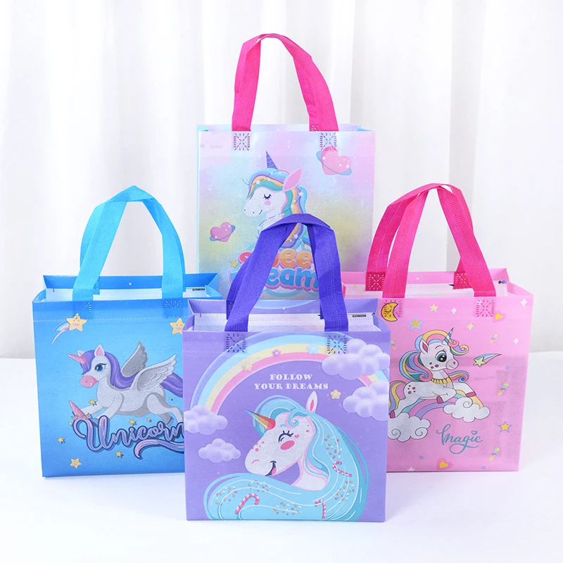 4pieces Cute Unicorn Cartoon Dinosaur Non-woven Handbag Baby Shower Birthday Theme Party Gift Package Candy Chocolate Cookie Bag