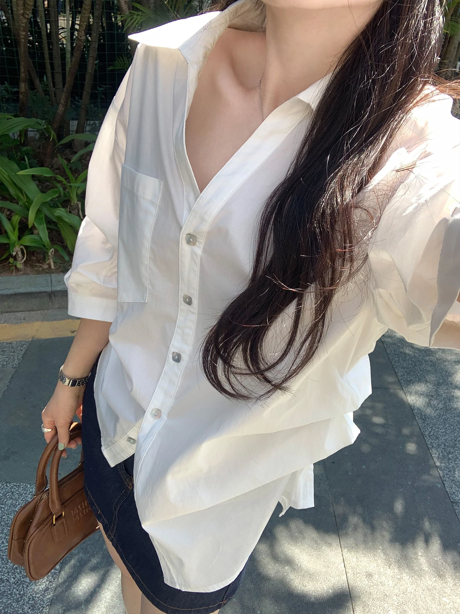 

Ранневесенняя женская рубашка в корейском стиле с рукавом до локтя и отложным воротником, летний плиссированный приталенный топ для офиса