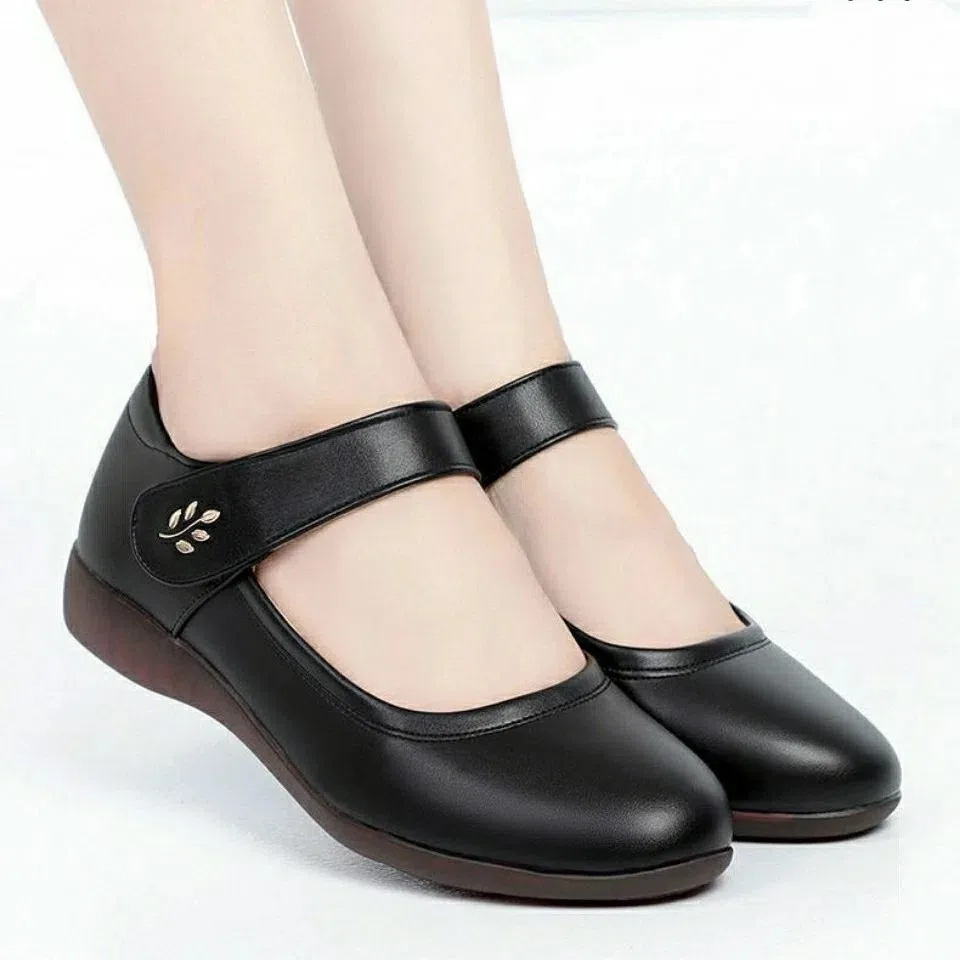 Women Fashion Black Pu Leather Office Square Heel Pumps Lady Casual Sweet Light Weight Comfort Spring Summer Heel Shoes H1173