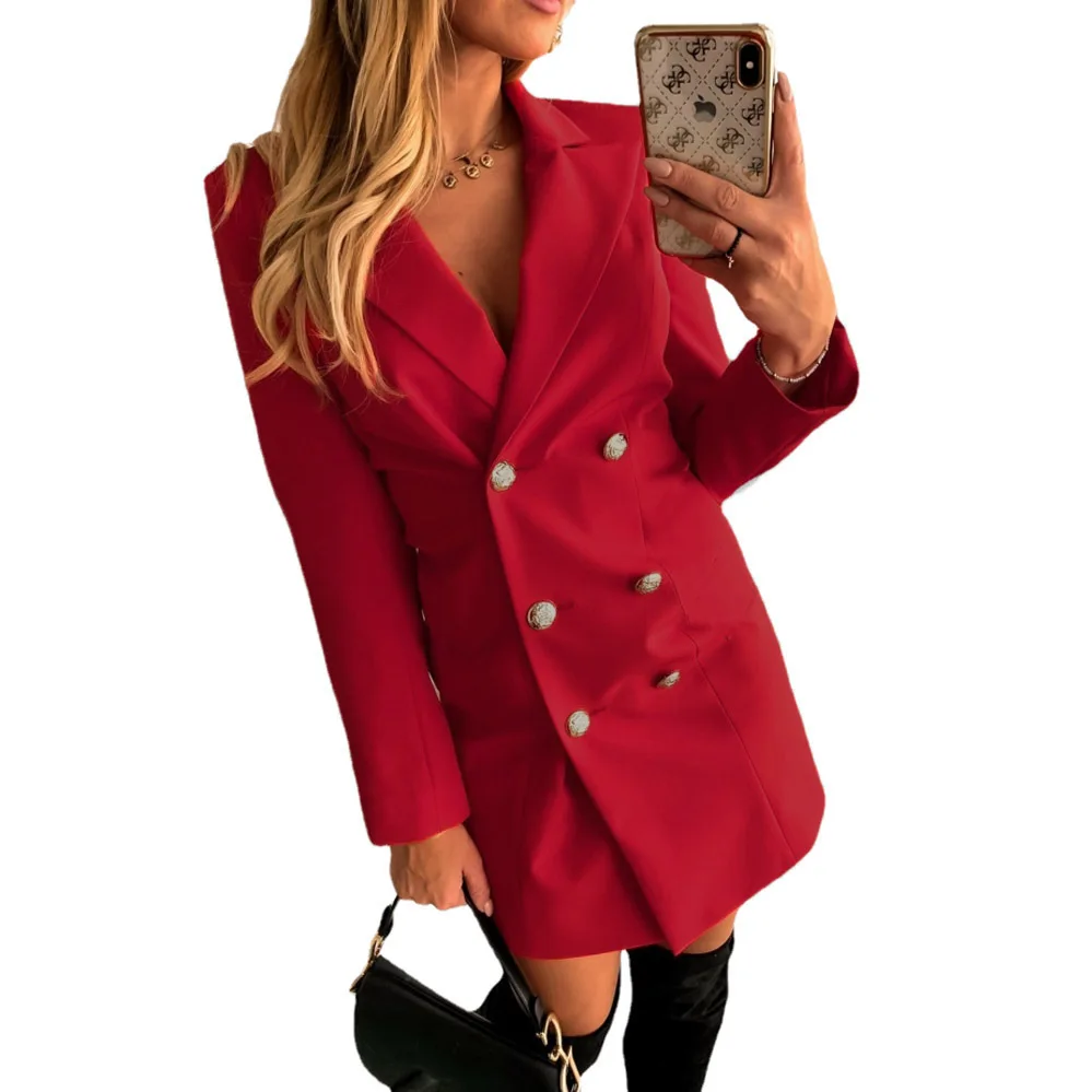 Double Breasted Women's New Patchwork Suit Collar Button Fashion Solid Slim Minimalist Casual Versatile Long Sleeved Blazers