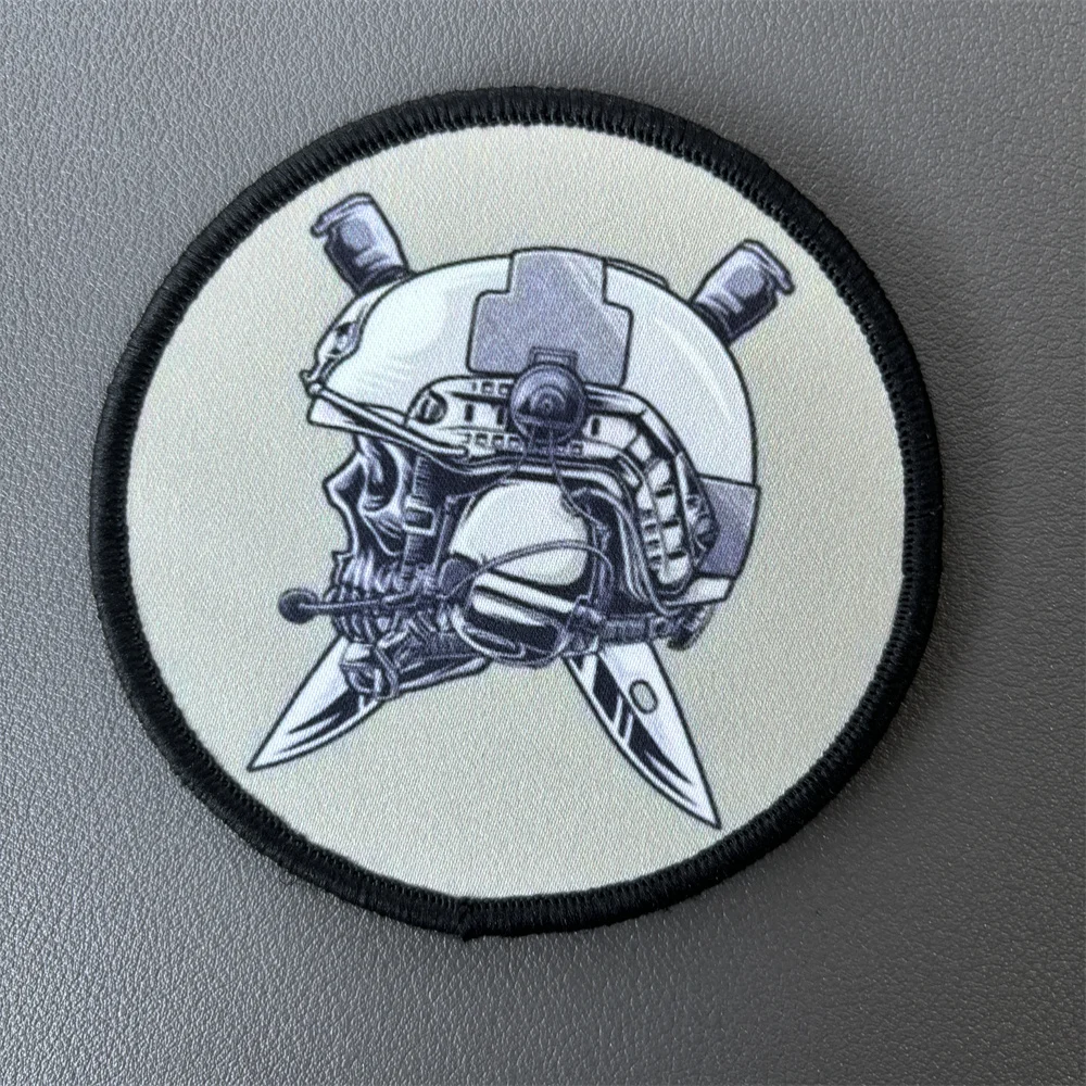 קסדת גולגולת טלאים טקטיים מודפסות וו & תיקון לולאה על בגדים צבא סמל צבא צבא תג 'ק מדבקות