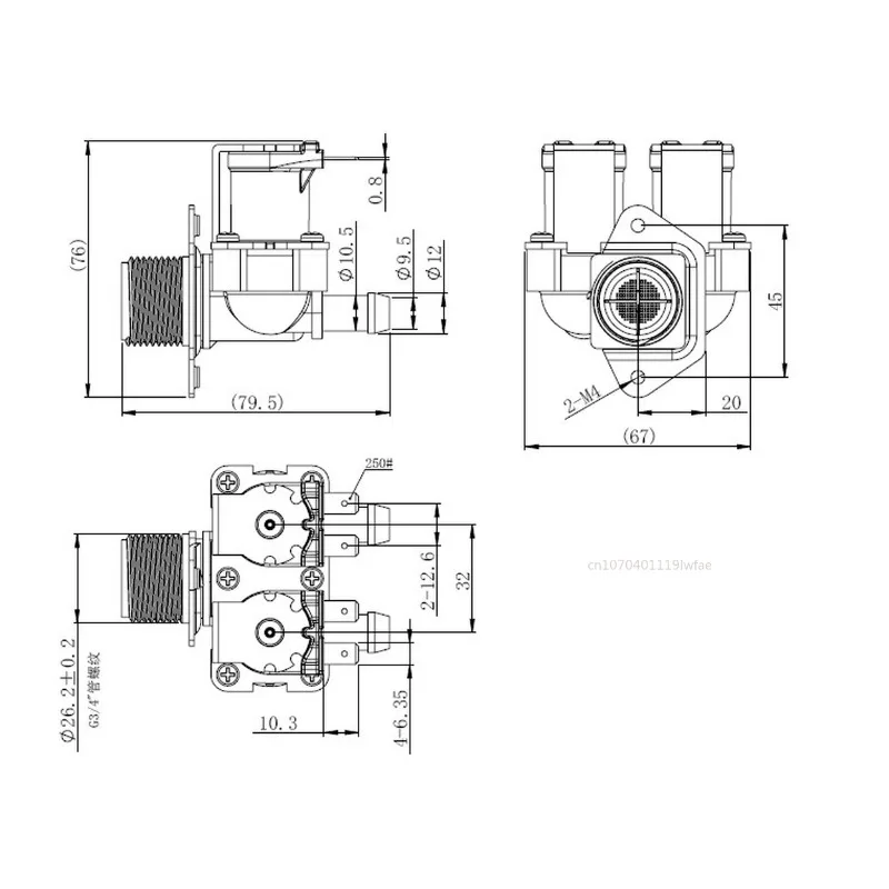 Válvula Solenoide de entrada de agua normalmente cerrada, interruptor de flujo para lavadoras, 1 en 2 salidas, 0,02-0,8 MPa, cc 12V, 24V, CA 110V,