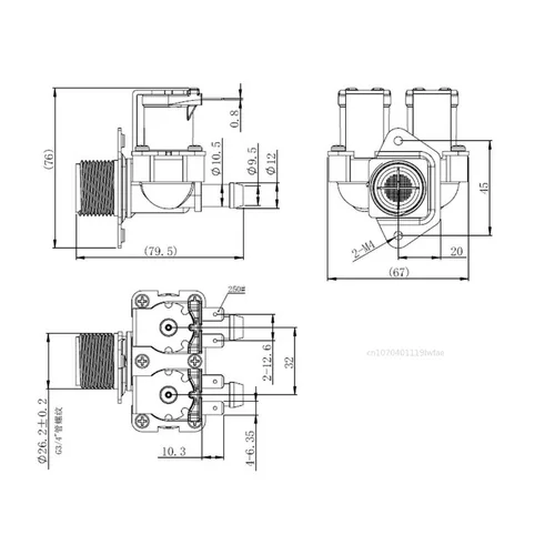Imagen 2 del producto Válvula solenoide de entrada de agua normalmente cerrada de una entrada y dos salidas de 0.02-0.8 MPa, interruptor de flujo de CC 12V 24V CA 110V 220V para lavadoras