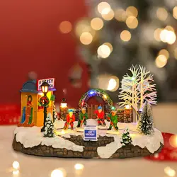 Xmas Music Luminous House Christmas Light up House Scene Ornament Gift for Tabletops Farmhouse Shelves Village Decoration