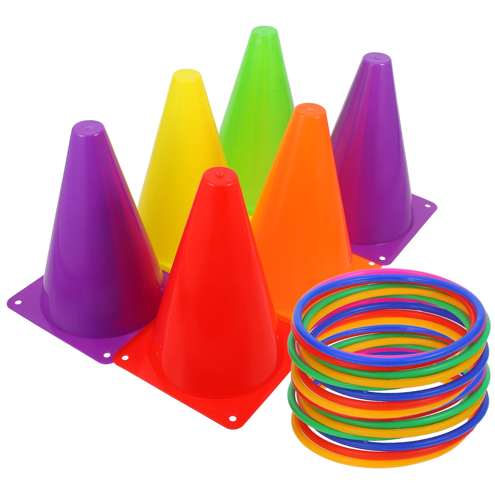 6pcs Ice Cream Cone Hoop Toss Game 20 Rings 6 Cones Sports Training Football Party Favors Plastic Colorful Kids Toys Hand Eye