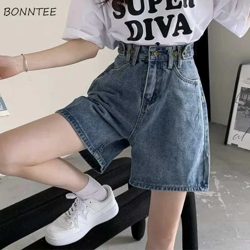 

Джинсовые шорты Ins для женщин, уличная одежда для отдыха, прямые универсальные модные летние Молодежные повседневные штаны на пуговицах с завышенной талией в Корейском стиле