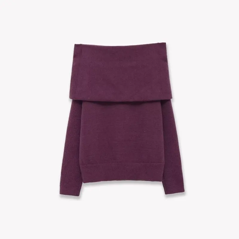 

Женский прямой модный вязаный свитер с длинными рукавами и открытыми плечами, повседневный топ