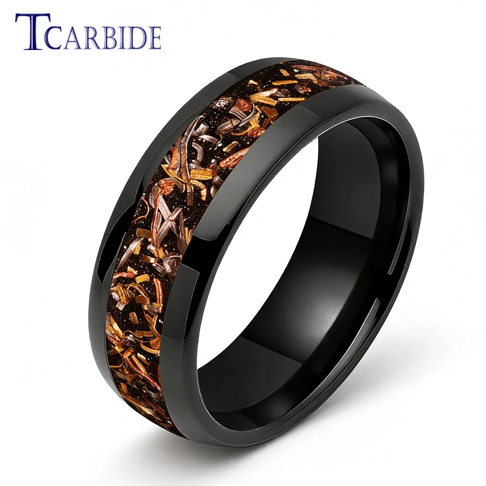 

6MM 8MM New Arrivals Dome Wedding Band Men Women Tungsten Carbide Ring With Blacksand, Copper, Steel Foil Inlay Comfort Fit