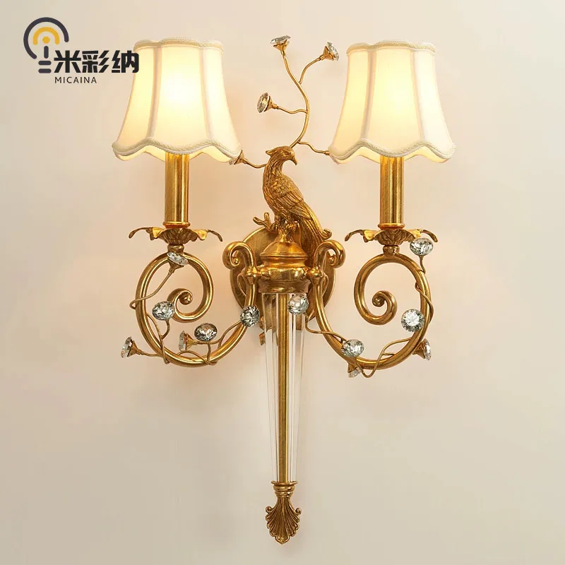 

French wall lamp villa luxury European style living room background wall lamp bedside lamp bedroom crystal copper lamp
