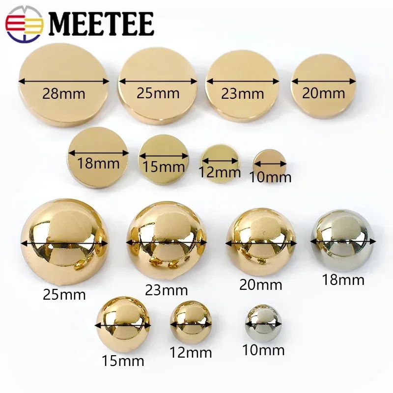30Pcs 10-28mm Metal Shank Buttons Flat Head Round Clasps for Coat Jacket Dress Shirt Clothing Decor