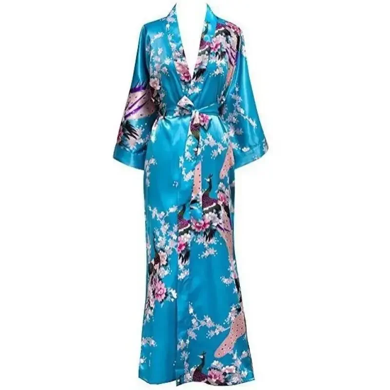 Plus Size XXXL Chinese Women Long Robe Print Flower Peacock Kimono Bath Gown Bride Bridesmaid Wedding Bathrobe Sexy Sleepwear