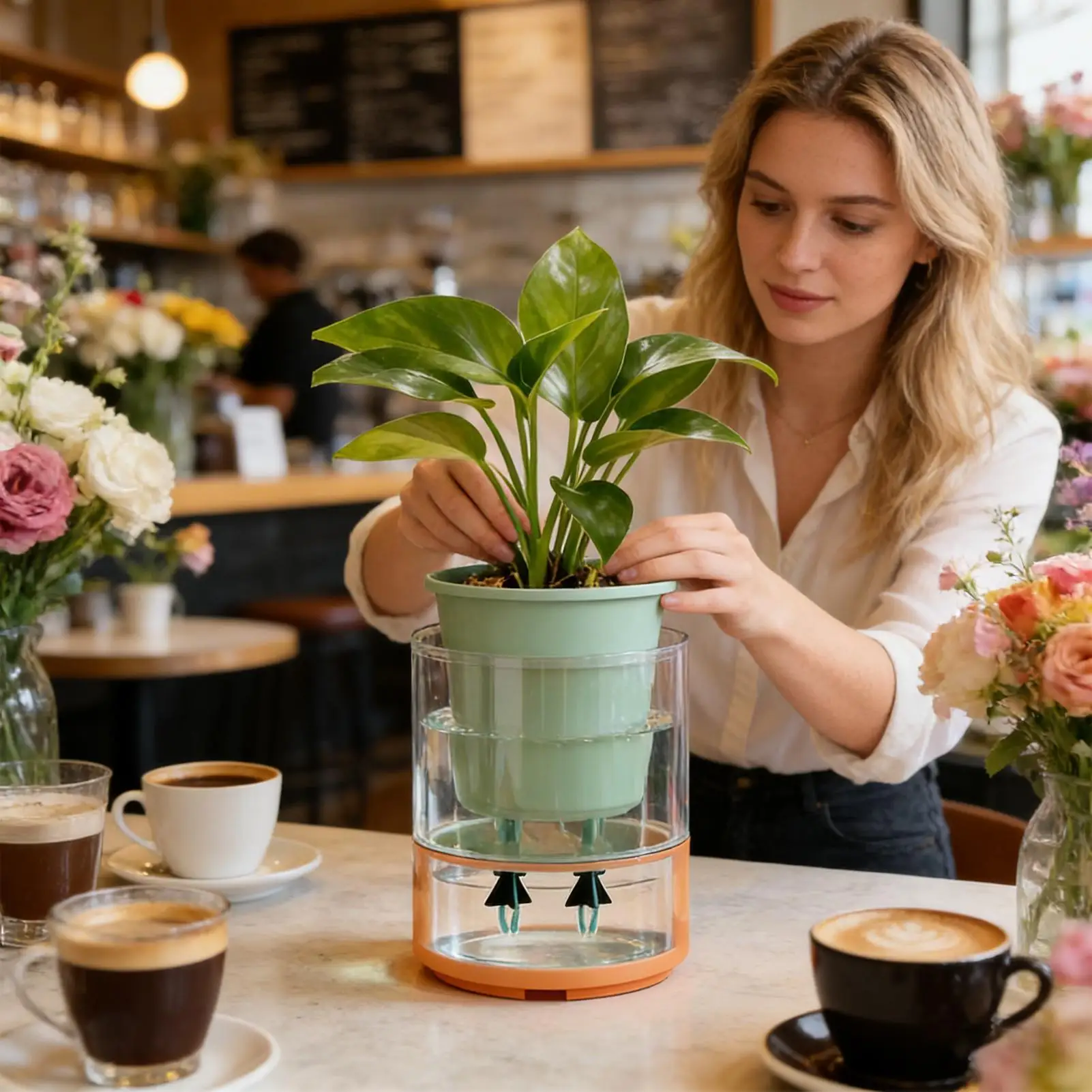 Pflanzenbewässerungsspieße, 4 Stück, Automatische, wiederverwendbare Gartenbedarfsartikel, Urlaubs-Pflanzenbewässerungssystem für Zimmerpflanzen und Blumen