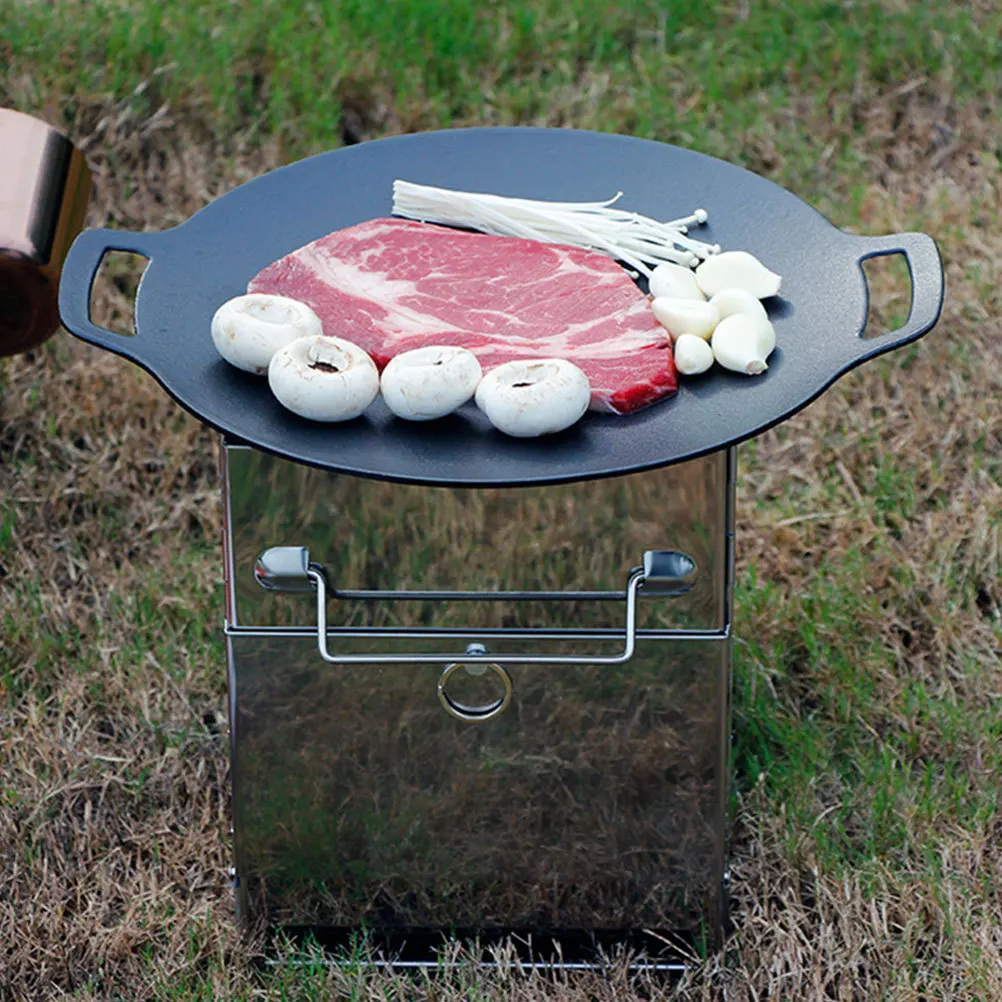 

Iron Outdoor Barbecue Grill Pan Korean Nonstick Bbq Grill Tray Smooth Edges for Camping Family Restaurant Meat Fish Vegetable