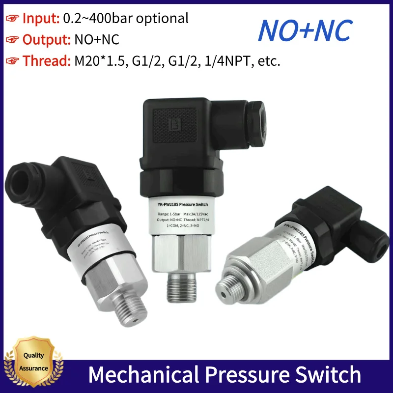 

Adjustable Pressure Switch Mechanical Pressure Switch 1-12bar Pneumatic Hydraulic Oil Water Diaphragm Piston Pressure Control