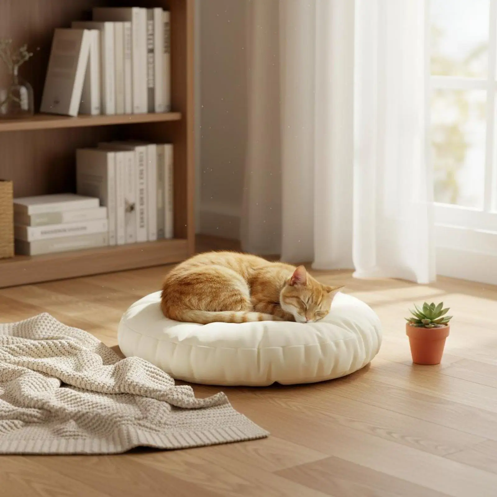 Plush Cat Cushion Round Pet Bed Reversible Two-sided Mat Comfortable Lounger Furniture Bedding for Cats