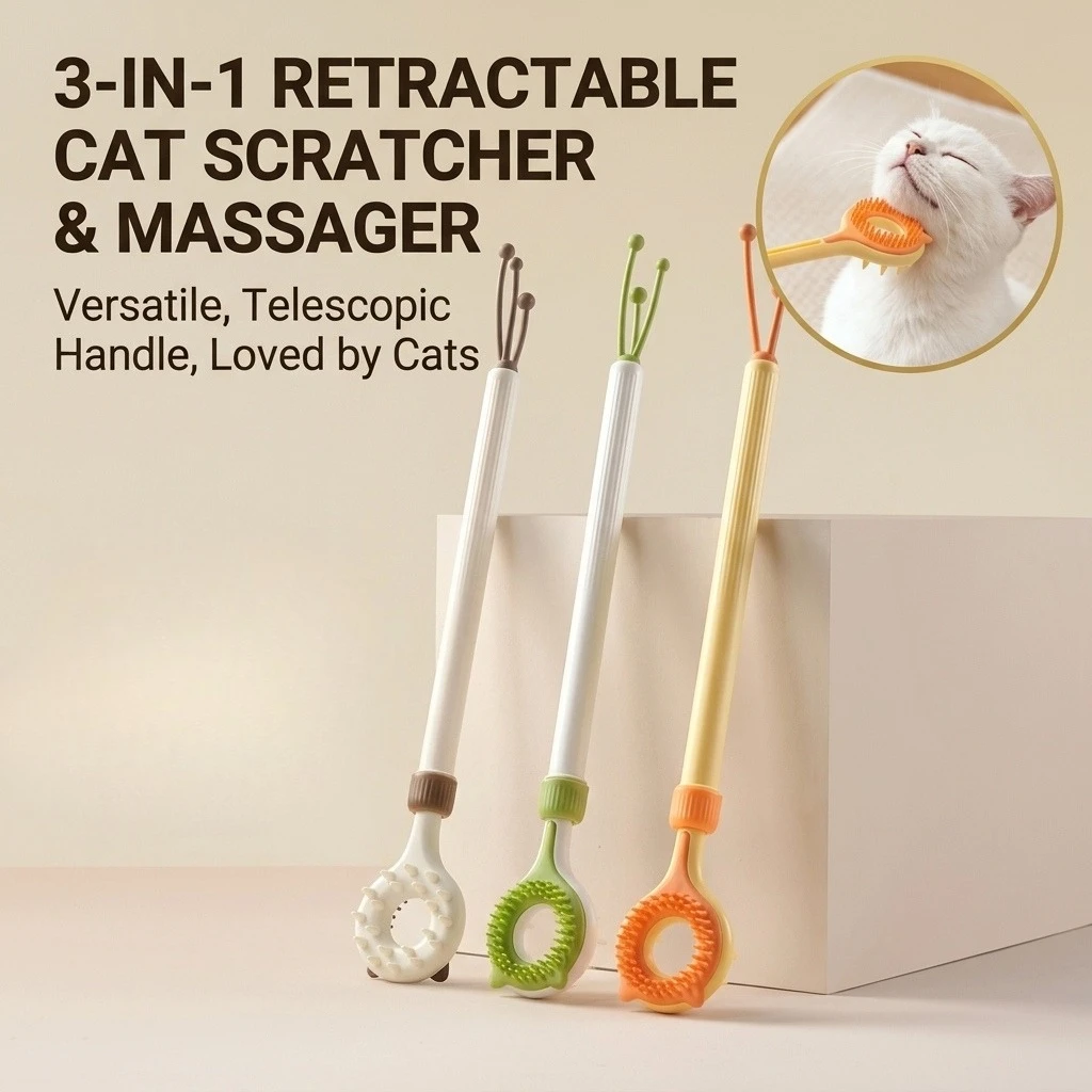 Pet Cat Toy with Stretchable Cat Teaser Stick Multifunctional Tickling &massaging Toy Designed To Consume Energy Interact Cats