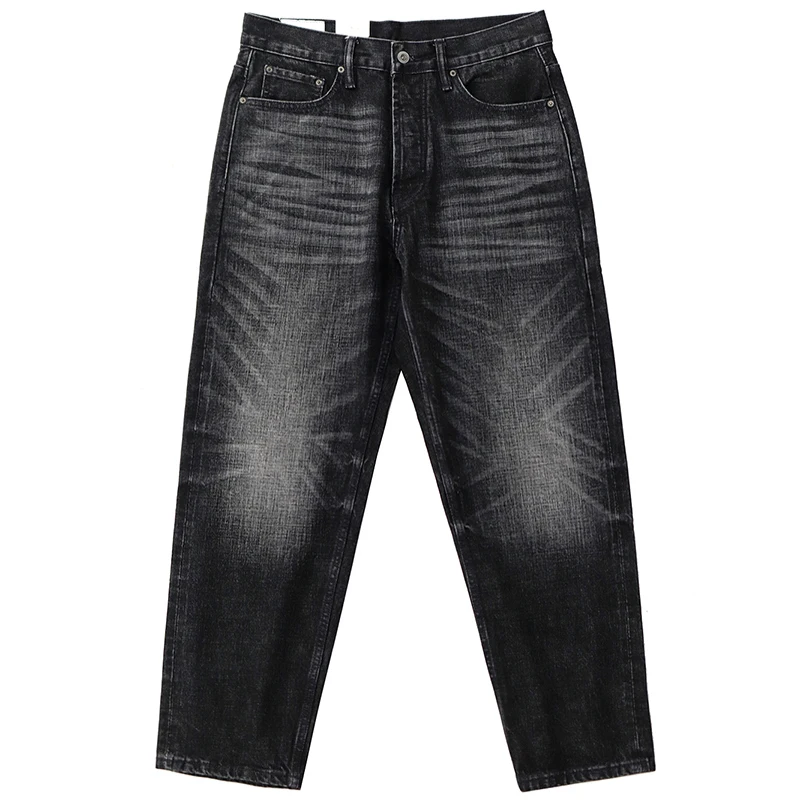 赤耳ジーンズメンズヘビーストレートルーズブラックウォッシュ肥厚アメリカンレトロカジュアルパンツ春と秋の新モデル