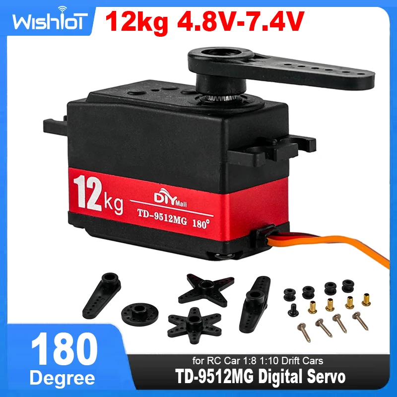 TD-9512MG semi-metal Digital Servo 4.8v 7.4v, roda gigi kemudi 12KG 180 derajat dengan sudut yang dapat dikontrol untuk mobil RC 1:8 1:10 mobil Drift