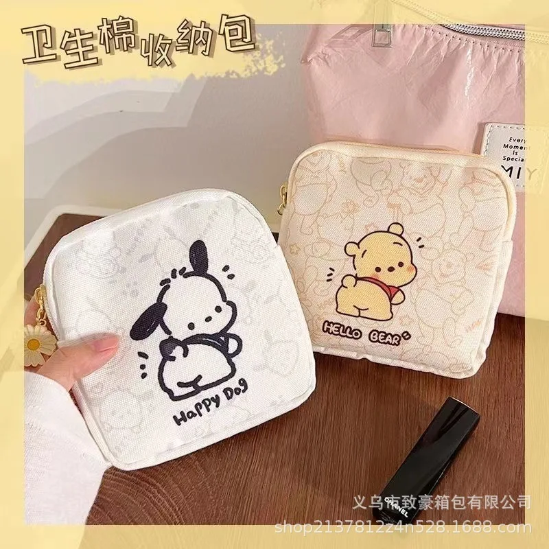 Sanrio Pochacco Cinnamoroll Sanitary Napkin Zipper Bag Coin Purse Anime Girl Student Portable Storage Canvas Cloth Wallet Gift