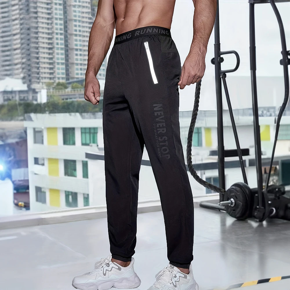 Mens Casual Pants Stretch Sports Quick Dry Pants Outdoor Training Fitness Running Casual Pants Men\'s Elastic Waist Black Sports