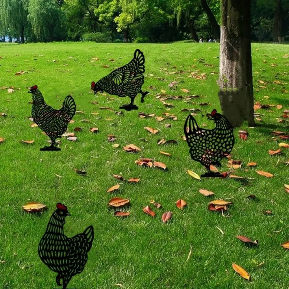 Plastic Chicken Statues Silhouette Stake Outdoor Lawn Hen Yard Ornaments Backyard Garden Ornaments Garden Card Insertion
