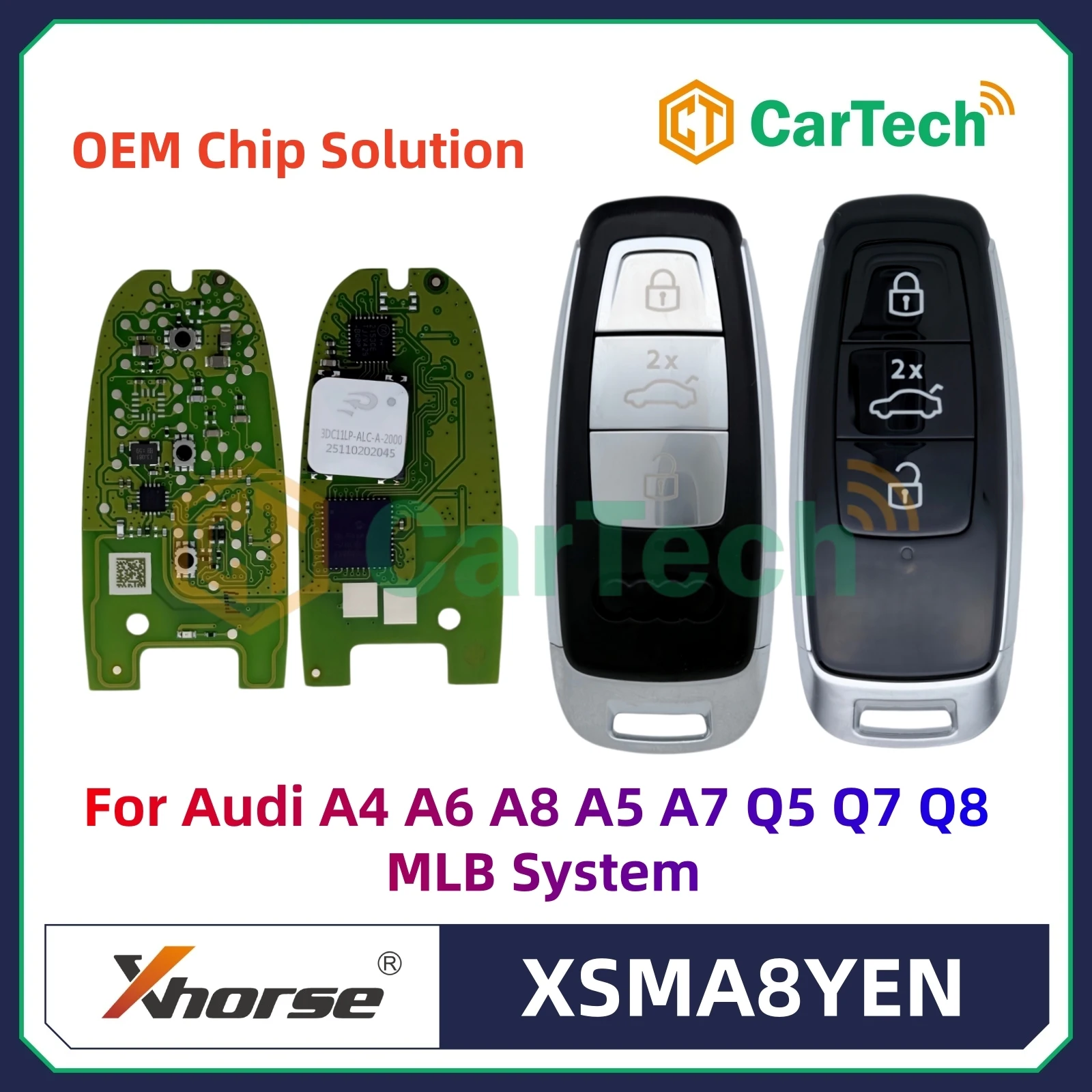 Chave Remota Xhorse MLB Nova Versão XSMA8YEN com Chip OEM e PCB com Carcaça para Audi A4 A6 A8 A5 A7 Q5 Q7 Q8 Sistema MLB