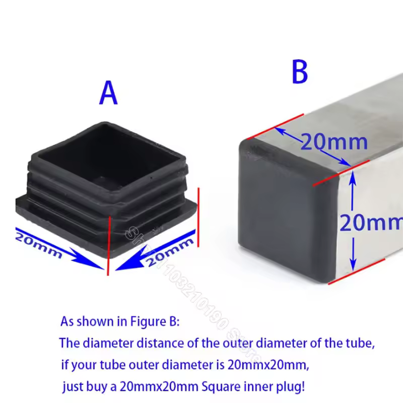 Black Square Pipe Tube Cap Plastic Tubing End Cover Glide Insert Blanking End Plugs Bung 10/13/15/16/18/19/20//22/23/25/28-200mm - Image 6