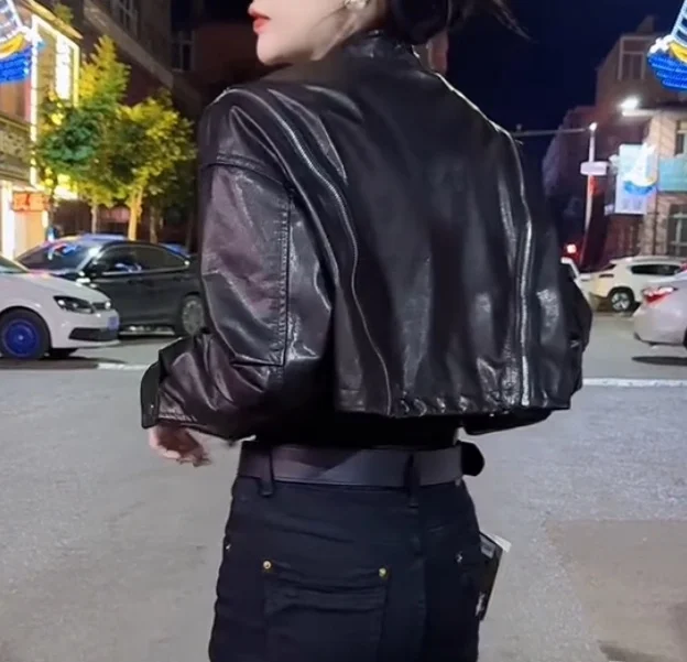 ربيع الخريف جديد Sle طبقة علوية حقيقية جلد البقر فضفاض التخسيس تنوعا المرأة الجلود Jaet ort ملابس خارجية الرياح الباردة