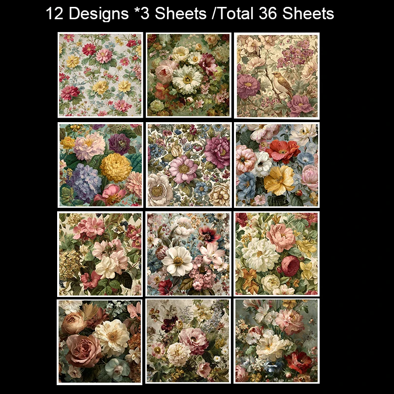 Zestaw papierów vintage do scrapbookingu (36 arkuszy, 15x15 cm): Do junk journalów, planerów, tworzenia kartek i dekoracji DIY