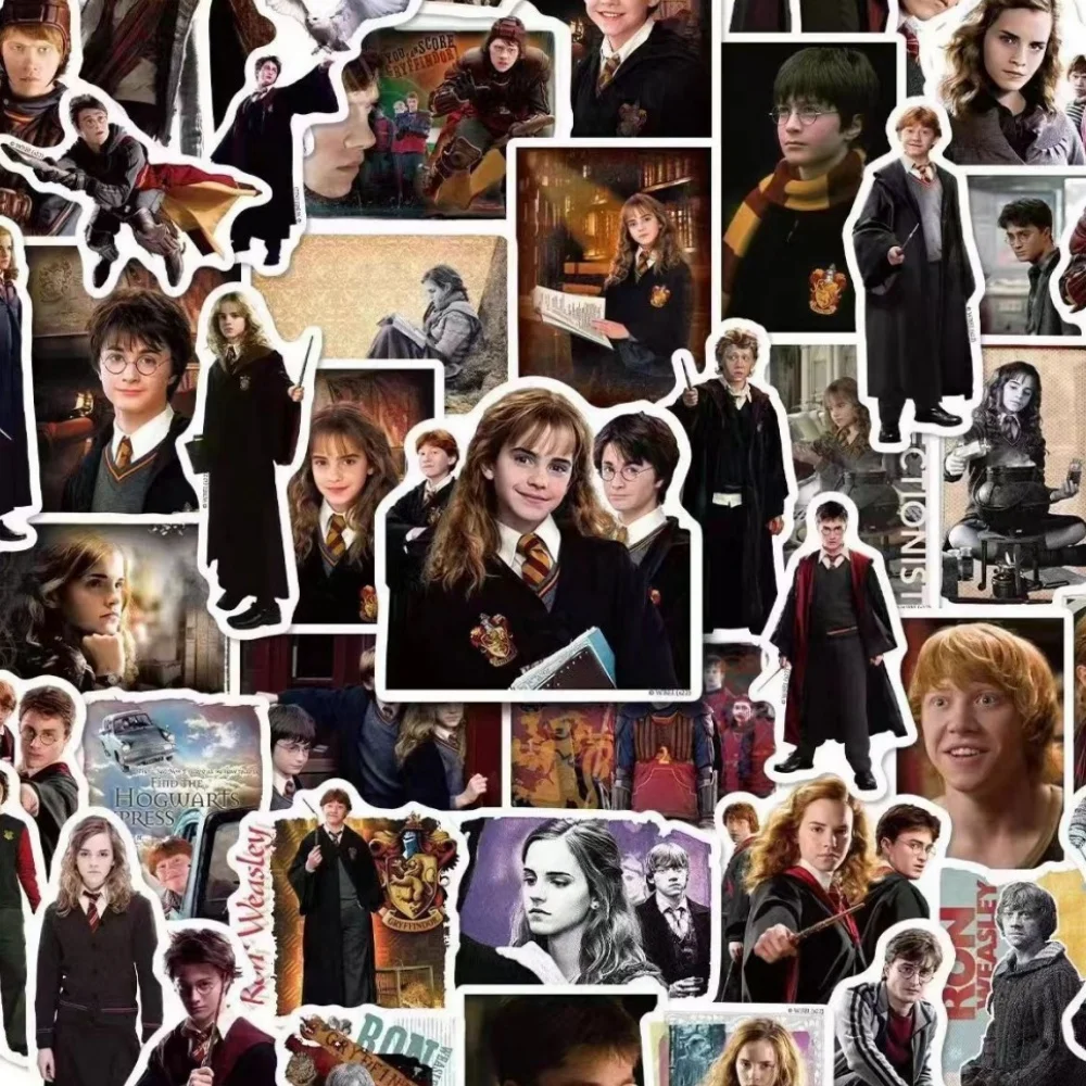 Pegatinas genuinas de la serie Harry Potter, calcomanía de papelería de dibujos animados para álbumes de recortes, teléfonos, guitarras, patinetas, pegatinas decorativas, 50 Uds.