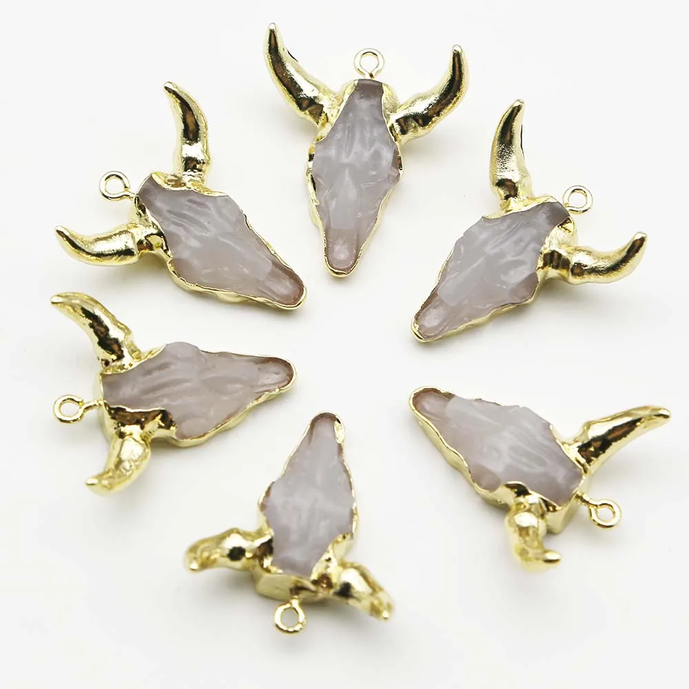 Natural Semi Precious Stone Multicolour Bull Head Acrylic Resin Pendants Necklace Charms Jewelry Accessories Gift Wholesale 8Pcs