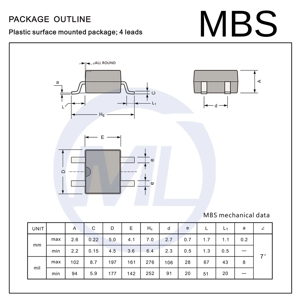 Diode Bridge Rectifier Reverse Voltage MB6S 0.5А 600V SOP-4 Brand New