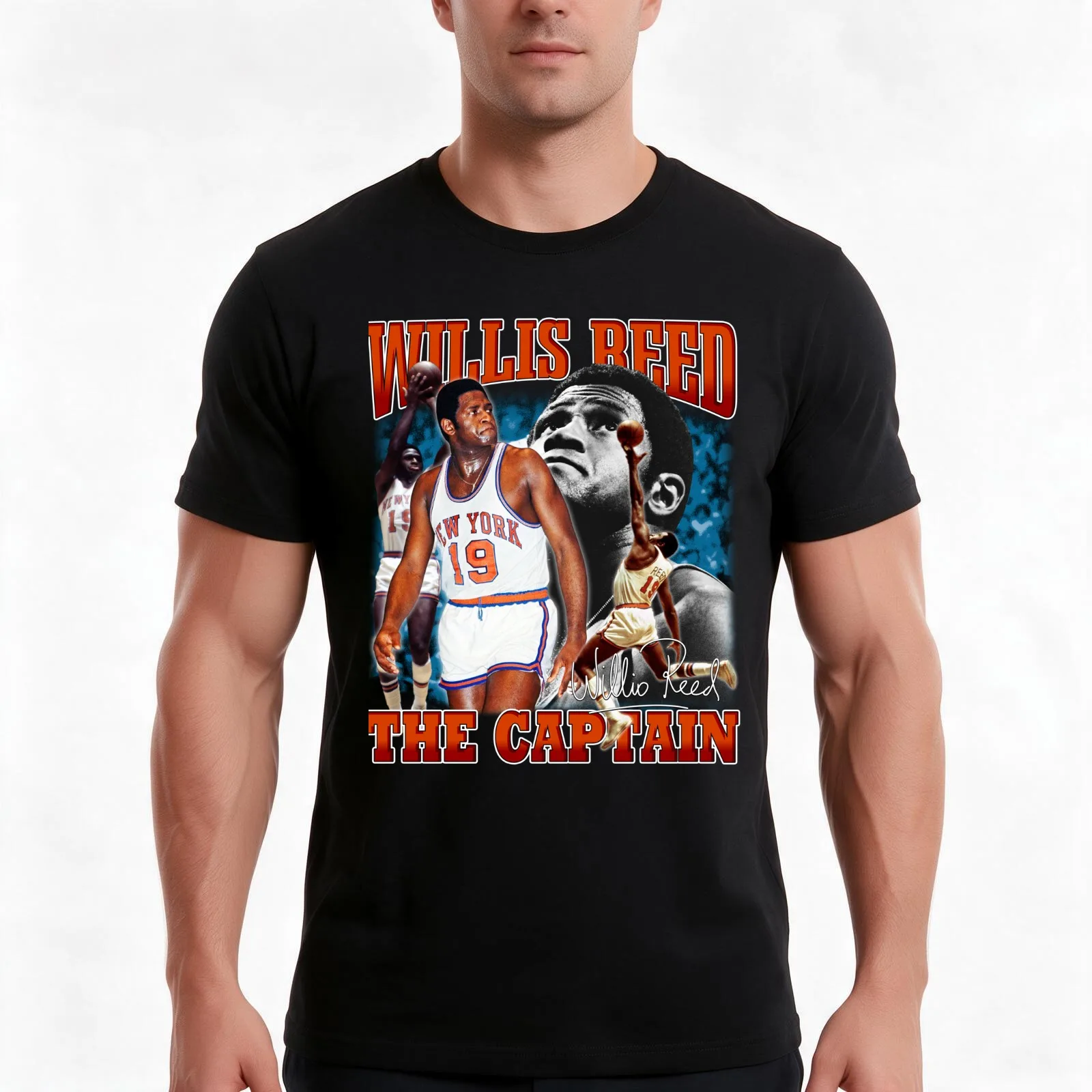 Willis Reed The Captain Basketball Legend Signature Vintage Retro 80s 90s Bootleg Rap Style T-Shirt Summer Casual Cotton Tee
