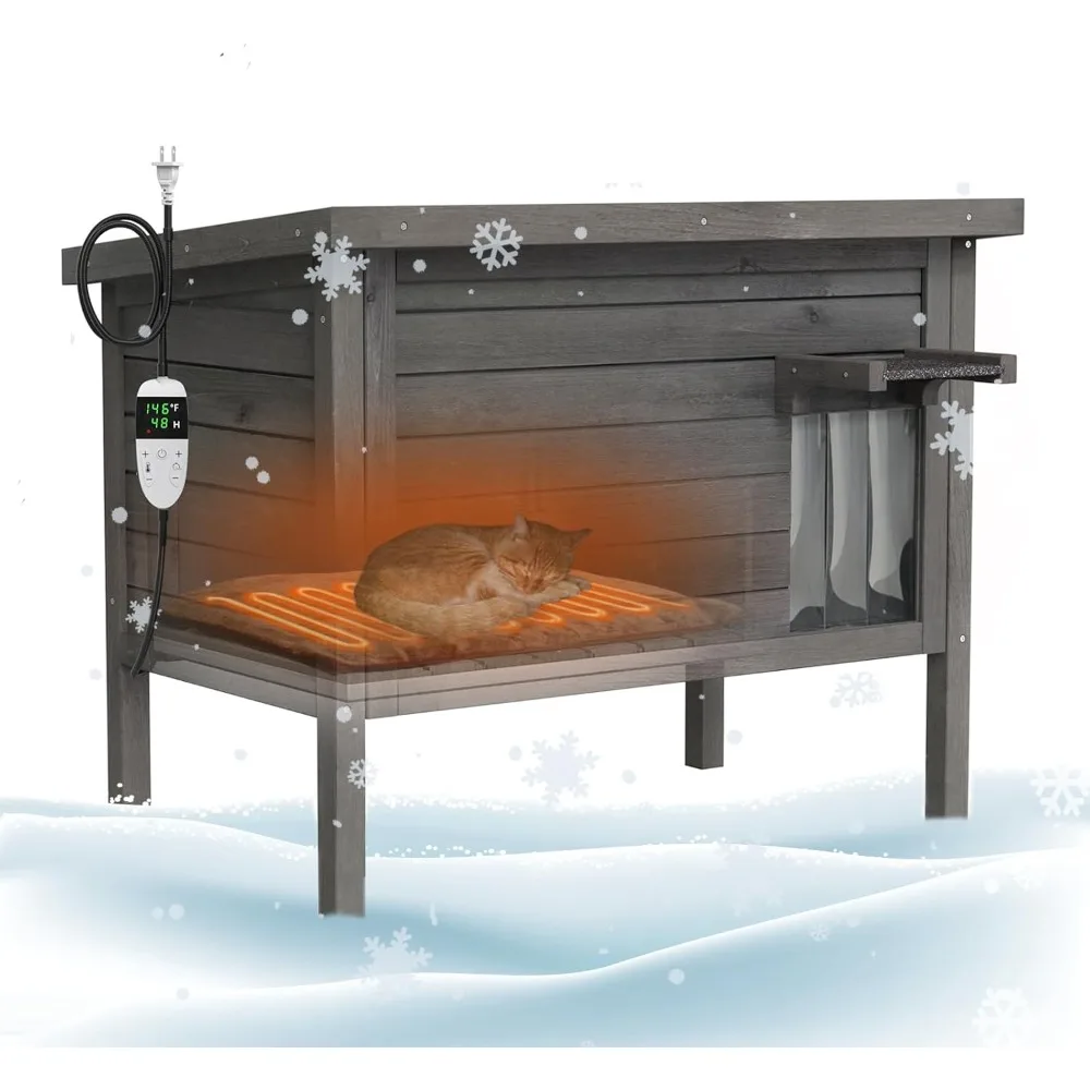 

Outdoor Heated cat House with 100% Insulated All-Round Foam Weatherproof,Large Cat Shelter with Heating Pad for Feral Cat.