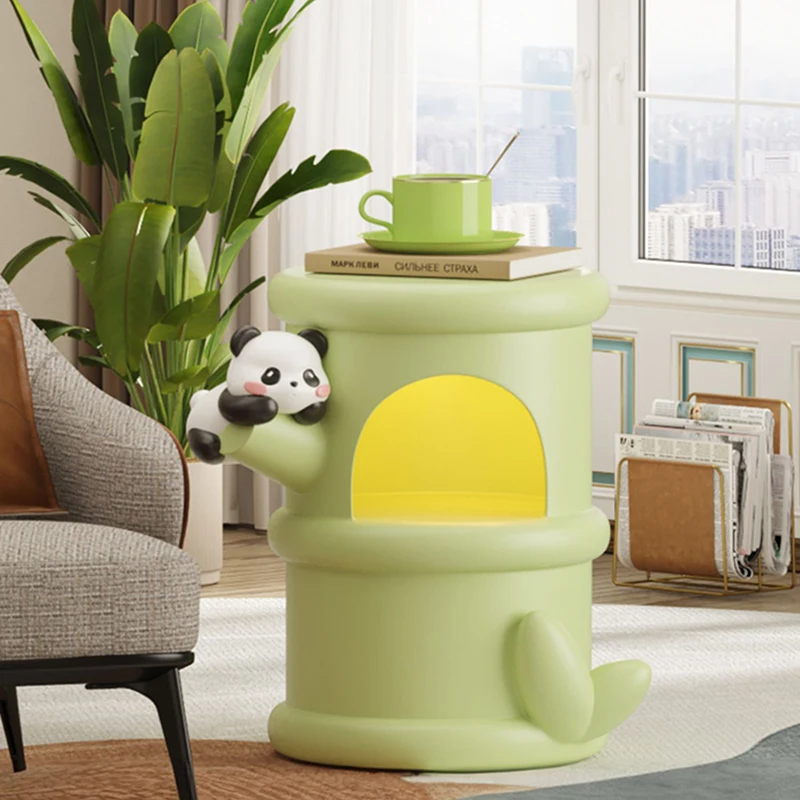 Modern Panda Bamboo Tube Tea Table Sculpture Decoration Resin Living Room Sofa Side Tea Tables Furniture Decorations