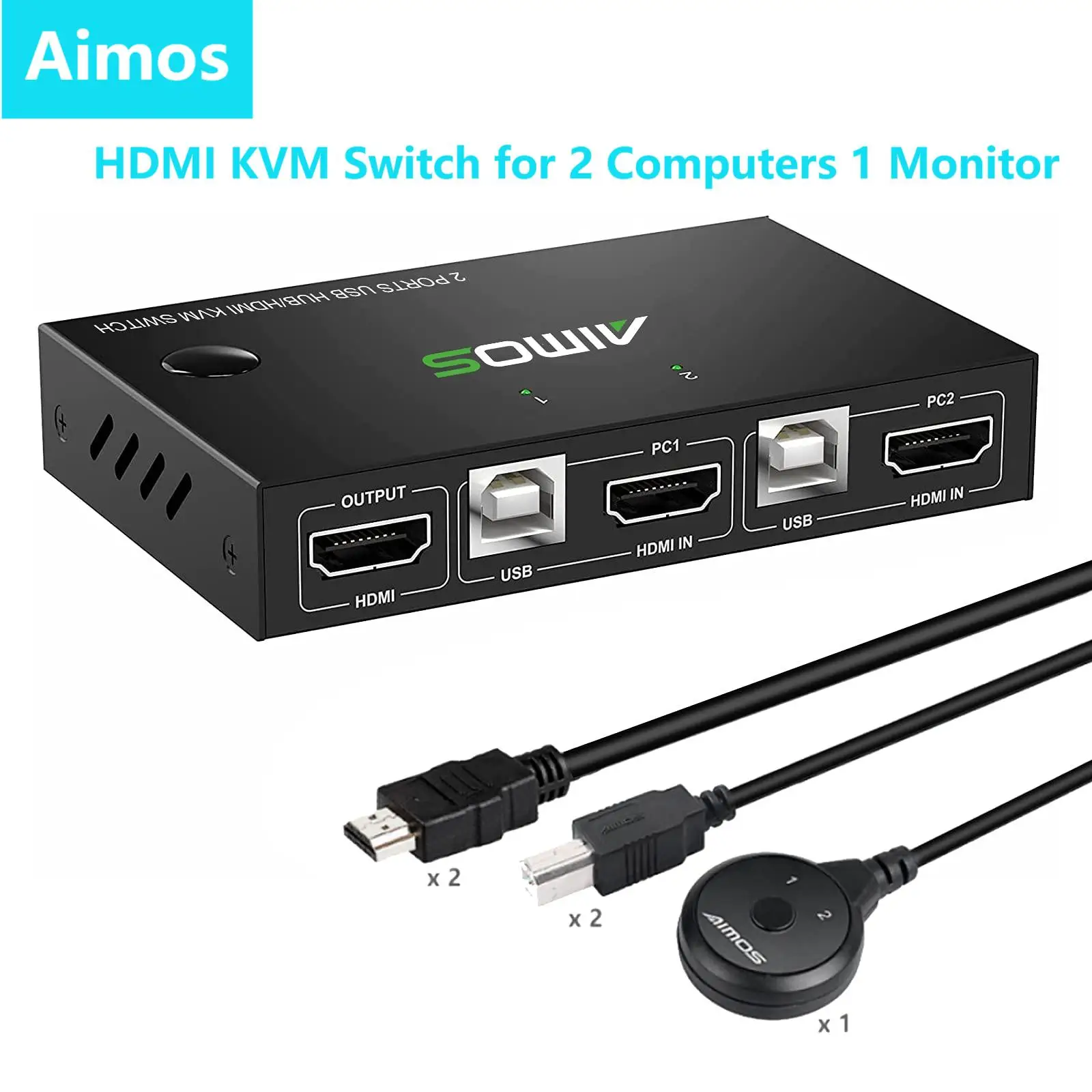 

HDMI KVM Switch for 2 Computers 1 Monitor,Aimos 4K@30Hz KVM Swicher for 2 Computers Share Keyboard Mouse 1 HD Monitor,2 in 4 Out