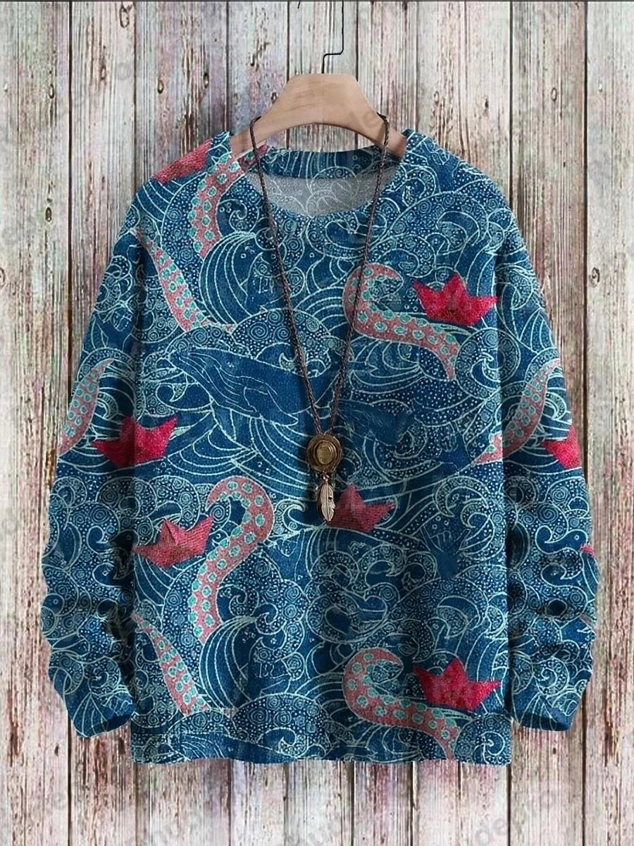 Cute Black Cat In The Water Lily Art Print Casual Knit Pullover Sweatshirt Women For Men Sweater Ropa De Hombre