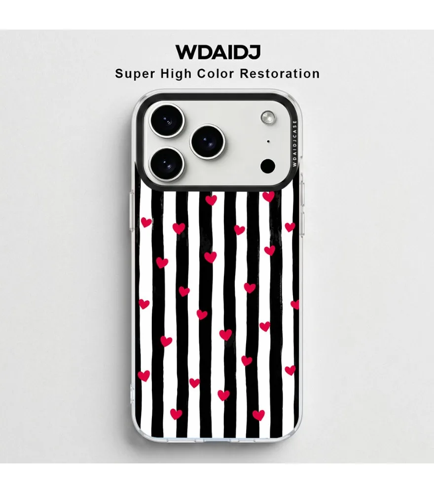 

Hand Drawn Stripe Scattered Red Heart Phone Case For Iphone 12 13 14 15 16 17 Anti Slip Shockproof Transparent Protective Shell