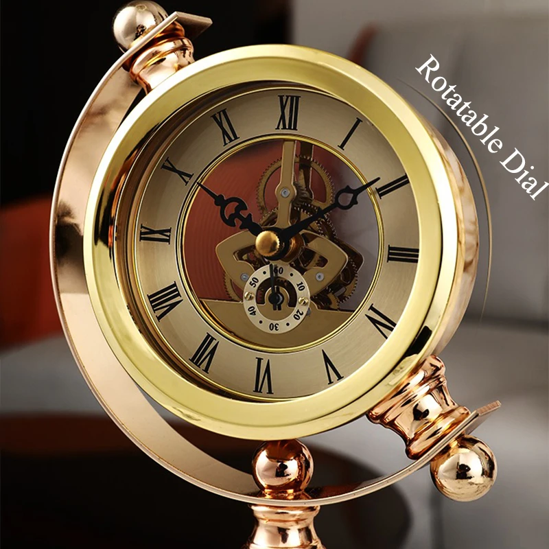 Luxury Mechanical Metal Table Clock Gold Desk Clocks Vintage Antique Tables Creative Quartz Desktop Clock Silent Aesthetic Gift